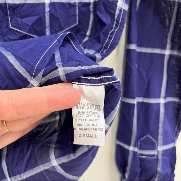 Frank & Eileen Barry Blue Plaid Cotton Button Down Crinkle Shirt Size XS - Picture 7 of 11